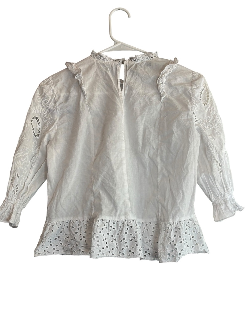 Zara Basic White Eyelet Embroidered Ruffle Blouse Size Medium Cottagecore - Picture 2 of 8